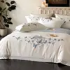 Jogo de Cama de Cetim Francês de Alta Contagem e Alta Densidade 100% Algodão Conjunto de Quatro Peças Bordado Pesado Bordado de Borboleta Capa de Edredom 100% Algodão Puro Estilo para Todas as Estações