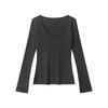 HeyHenry Spice Girl Estilo V-neck Manga Longa T-shirt Primavera e Outono 25 Nova Slim-fit Slimming Inner Base Camisa Top para Mulheres