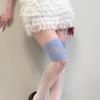 Nuevas Medias de Red Calientes para Chica Azul con Encaje de Color Contrastante, Caladas con Diseño de Flor Jacquard, Calcetines de Seda para Muslo hasta la Rodilla, Calcetines de Felpa en Capas