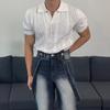Camiseta Polo Manga Curta Tricô Fino Textura de Malha Vazada Masculina Verão Estilo Coreano Estilo Leve Maduro Top Camiseta
