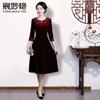 Vestido de noiva para sogra, vestido Cheongsam de veludo dourado aprimorado, vestido de mãe feminino, vestido de primavera, estilo ocidental, roupas para mulheres de meia-idade e idosas