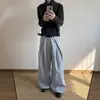 Estilo Old Money rua simples plissado cleanfit tridimensional baggy xadrez perna larga casual calças western homens mulheres