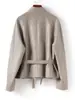 Ropa de Piel de Oveja para Mujer 26 Estilo Otoño Cintura con Cordón Holgada Casual Chaqueta de Cuero Temperamento Chaqueta Corta Transfronteriza Talla Grande Moderna