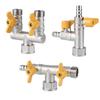 Válvula de tres vías para gas natural de cobre con interruptor, conector para manguera de gas, válvula de bola de 4 puntos para uso doméstico.