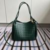 Bolsa de Paracaídas Tejida, Bolso Tote para Viajar, Bolsa para Mamá de Apertura Superior con Cordón, Bolso Tejido con Cuero Genuino