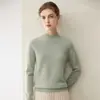 Camisa básica de tricô feminina sem costura, peça única, para outono e inverno, 100% caxemira pura, com gola semi-alta e textura macia