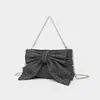 Bolso de Noche de Lujo con Pedrería, Bolso de Mano tipo Clutch con Cadena para Cruce de Hombro, Bolso de Pedrería con Moño, Bolso Cruzado Versátil de Pedrería para Mujer