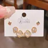 Exquisitos Pendientes de Tachuela Lisos de Trébol de Cuatro Hojas, Ojo de Gato y Circonita, Set de 6 Pares Estilo Coreano para Mujer, Aguja de Plata, Gama Alta