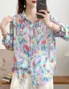 Camisa de Lino Floral Color Macarrón Estilo Nuevo Primavera y Otoño, Blusa Delgada Estampada Holgada y Versátil para Mujer, Al por Mayor