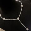 Transmisión en Vivo de TikTok Nuevo Collar con Forma de Y de Diamantes de Gota de Agua Full Diamante Plata de Ley 925 Versátil Personalizado Nicho Collar para Suéter para Mujeres