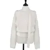 Suéter cruzado de punto retro chic coreano con hombros descubiertos y manga larga para mujer, top halter versátil y elegante