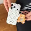 Fondo Blanco Oso de Puntos Soporte Espejo Funda Magnética para Teléfono para Apple 17 Promax, Adecuado para 16 Promax Doble Capa 15
