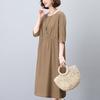 Vestido de manga corta de Tencel para mujer Verano 2024 Nuevo Llegada Madre de 50 años de edad Media edad Holgado Casual Cuello redondo Falda de lino