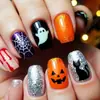 Unhas Usáveis de Halloween, Unhas Postiças Luminosas de Fantasma, Abóbora, Teia de Aranha, Gato Preto, 24 Peças de Unhas Postiças da Moda Europeia e Americana