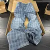 Jeans de Cuadros Azules para Hombre, Estilo Delgado de Verano, Pantalones Elegantes de Alta Gama, Marca Americana de Moda High Street, Pantalones Bootcut con Tiro Alto