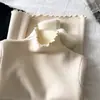 Suéter de pelúcia de peça única com gola alta feminina, novo estilo de primavera, versão coreana, babados, veludo adicionado, tricô espesso, camada base quente, inverno