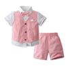 Conjunto de vestido de caballero para niños, verano 2023, nuevo vestido a cuadros jacquard de manga corta para niños, fabricantes al por mayor