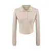 Traje Elegante de Manga Larga Estilo Universitario para Mujer Nueva Moda Retro Cuello Polo Pulóver Solapa de Tres Botones Sudadera Ajustada
