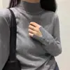2025 Nuevo Top de Punto Sencillo de Cuello Medio Delgado de Manga Larga para Mujer Color Puro Interior Suave y Cera Prenda Básica de Punto para Mujer