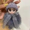 Llavero Colgante de Muñeca de Peluche Linda con Ojos Grandes de Piel de Zorro Real Colgante de Mochila de Alto Valor Regalo de Muñeca