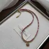 Collar de Rodolita Natural Moda para Mujer Lujo Accesible Cadena para Clavícula de Nicho Colgante de Girasol Simple de Acero de Titanio Collar de Cuello Joyería