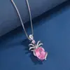 Anillo abierto de rubí con forma de huevo y lazo de diamantes, anillo de diamantes rosas con lazo, collar con colgante de temperamento femenino, traje