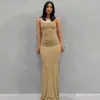 Vestido Retro Europeo y Americano para Mujer, Estilo Suave Kardashian Ajustado con Tirantes Finos Largo, Sin Mangas Color Sólido Vestido de Verano para Mujer