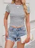 Moda Femenina Transfronteriza Estilo Europeo y Americano Top de Manga Corta, Verano Delgado Crop Top Pulóver, Hombro Normal Tejido Camiseta de Alta Gama
