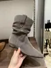 Botines retro de punta estilo europeo para mujer, colección otoño 2026, botines de gamuza a media pantorrilla, botas vaqueras occidentales versátiles y elegantes