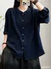 Nova Blusa de Algodão Macio Cor Sólida Gola Redonda Versátil Outono Ajuste Solto Botões Ocultos Venda por Atacado