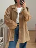 Chaqueta retro de gamuza sintética europea y americana para mujer, holgada oversize, cuello de solapa, gabardina estilo workwear, cárdigan casual fluido para mujer