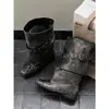Botas Bootcut Tachonadas Vintage 2026 Otoño Nueva Moda Lazo Chica Picante Estilo Páramo Tacón Grueso Negro Botas Arrugadas
