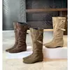 Temporada de Primer Encuentro~Botas largas plisadas con aumento de 4 cm de altura interior para mujer, otoño e invierno, versátiles botas vaqueras western de punta de media caña retro