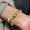 Pulsera de Cristal Topacio Tallado en Tejas para Mujer Lujo Ligero Nuevo Brazalete Chino Estilo Antiguo Brazalete Passepartout Elástico Ajustable