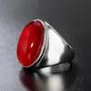 R0026-HK03 Moda europea y americana Ruili simple retro piedra ovalada Ópalo anillo de acero de titanio para hombres y mujeres anillo