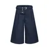 Pantalones Casuales de Color Sólido con Cinturón y Colgante Pequeño, Pierna Recta, Nuevo Estilo Coreano de Verano, Pantalones Cortos Simples Sueltos de Pierna Ancha para Hombres y Mujeres