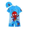 Traje de Baño Infantil para Niños de una Pieza con Capucha de Dibujos Animados Grande, Mediano y Pequeño de Manga Corta para Playa Bebé Niño Nuevo Estilo