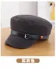 Sombrero de Montar Británico de Estilo Otoño e Invierno con Hebilla y Copa Plana Gorra Plana Retro Literaria de Ala Corta Gorra Octagonal de Repartidor