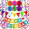 Banderín Feliz Cumpleaños Temático Colorido Listo para Usar Banderines Triangulares Confeti Redondo de Puntos Caja de Regalo