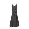 Vestido largo ajustado de corte A con cintura lateral y tirantes fruncidos, estilo francés, sexy, para mujer, para principios de primavera