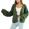 Comercio exterior europeo y americano estilo vintage versátil manga de farol otoño e invierno 2025 nuevo cárdigan de punto para mujer suéter casual