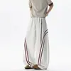 Pantalones casuales de rayas retro americanas con dobladillo curvo para hombre y mujer, marca de nicho de alta costura de moda, pantalones deportivos de chándal, pantalones de pierna ancha rectos con estilo