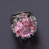Anillo de cristal rosa con incrustaciones de diamantes en forma de rama exagerada y creativa de Hecheng, ideal para mujeres en Europa y Estados Unidos.