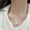 Nuevo Collar en Capas de Perla y Circonita para Mujer, Cadena Doble Plateada con Acabado de Alta Gama, Cadena para Suéter de Tendencia de Moda Nicho