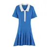 Ropa de Otoño Nueva Transfronteriza Europea y Americana para Mujer Camisa Simple de Punto Solapa Manga Corta Vestido Mini