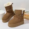 Botas de neve cinzas de cano alto com sola grossa e que aumentam a altura para mulheres, novo modelo de inverno 2026, sapatos de algodão para neve de cano longo, forrados com fleece e espessados