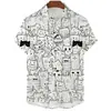 Estilo Verão Novo Transfronteiriço Estilo Desenho Animado Gatinho Estilo 3D Impresso Arte Solta Casual Respirável Secagem Rápida Camisa de Manga Curta Masculina