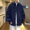 Camisa de trabalho casual em camadas estilo japonês para homens, nova camisa jaqueta casual solta de manga comprida de cor sólida para primavera e outono