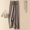 Pantalones de Lana Gruesa de Pierna Ancha para Mujer Otoño e Invierno Cintura Alta Pantalones con Caída Sueltos Casuales de Cachemir Tejido Rectos Largos