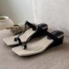 Versión de piel de oveja ~ Temperamento coreano simple clip-on espalda sandalias vacías verano de mujer tacón grueso punta sandalias romanas zapatos de mujer mitad